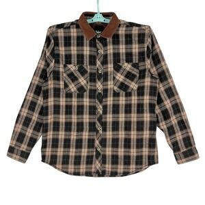 DRL Essentials Men's Plaid Button-Up Shirt XL W/ Corduroy Collar & Elbow Patches